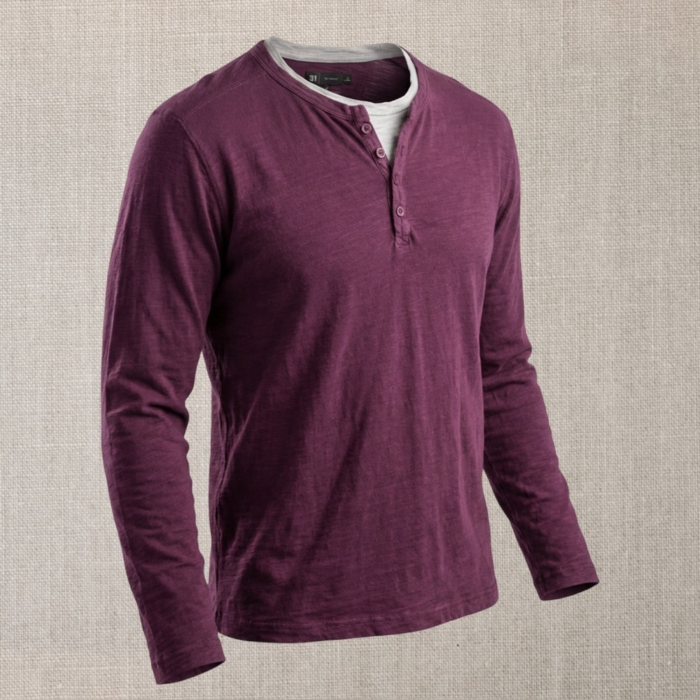 Men’s Le31 Par Simons Burgundy Purple Henley Long Sleeve